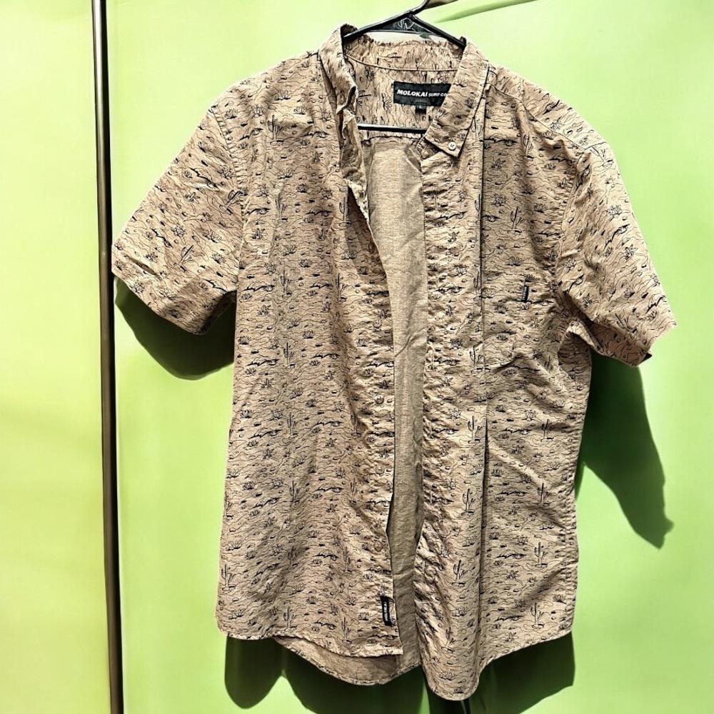 Molokai Men's Tan desert Short Sleeve button UP  Shirt LARGE WITH POCKET